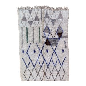 Handmade 6x9 Cream and Blue Scandinavian Moroccan Wool Carpet