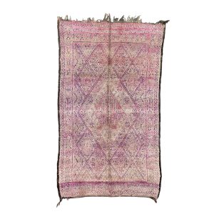 Handmade 7x12 Beige and Purple Mid-Century Modern Moroccan Wool Carpet