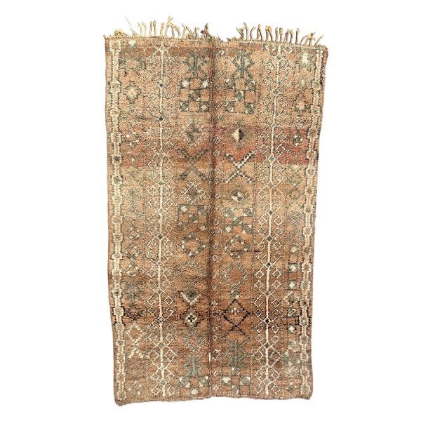 Handknotted 5x9 Neutral and Green Mid-Century Modern Moroccan Wool Rug