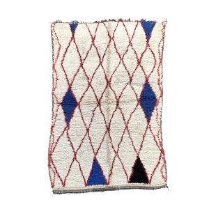 Handmade 5x8 Beige with Red Mid-Century Modern Wool Moroccan Rug