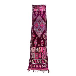 Handmade 4x18 Purple with pink mid-century modern Moroccan Rug