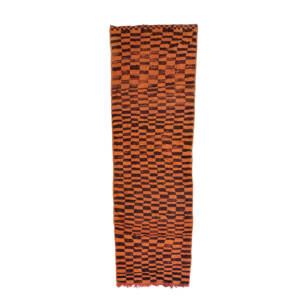 Handmade 4x13 Orange With Brown Mid-Century Modern Moroccan Rug