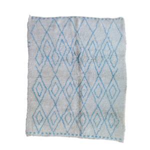 Handmade 7x8 Beige with Blue Scandinavian Wool Moroccan Rug