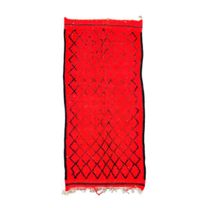 Handmade 5x12 Red with Black Mid-Century Modern Moroccan Rug