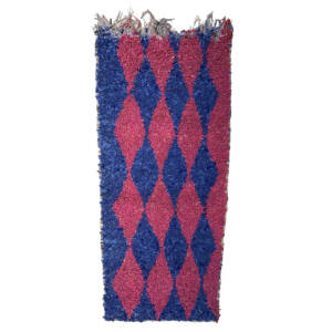 Handmade 3x7 Small Blue and Pink Bohemian & Eclectic Moroccan Recycled Textiles Carpet