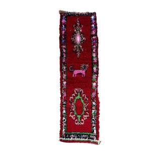 Handmade 3x11 Red and Green Bohemian & Eclectic Berber Mixed Wool & Cotton Carpet