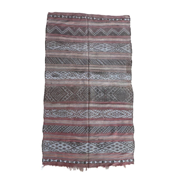 Flatweave 5x9 Pink with Beige Tribal Mixed Wool Moroccan Rug