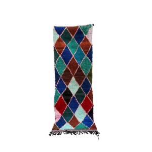 Handmade 2x7 Small Colorful and Blue Bohemian & Eclectic Berber Recycled Textiles Rug