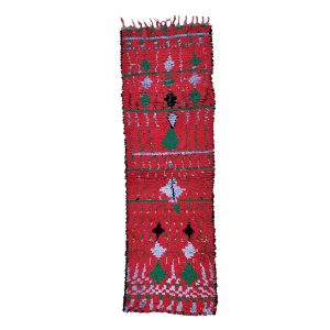 Handmade 3x10 Small Red and Green Bohemian & Eclectic Moroccan Wool Carpet