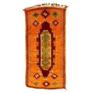 Handmade 4x10 Orange and Green Ethnic Moroccan Wool Rug