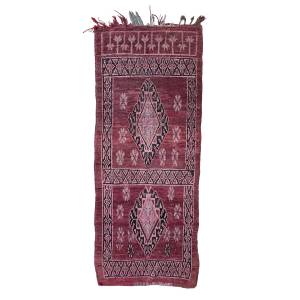 Handmade 4x9 Red and Beige Traditional & Oriental Berber Wool Carpet