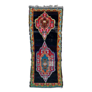 Handmade 3x8 Small Colorful and Black Bohemian & Eclectic Moroccan Wool Carpet