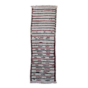 Handmade 3x10 White and Red Tribal Moroccan Wool Rug