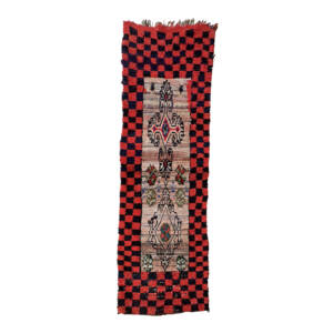 Handknotted 2x8 Small Colorful and Red Bohemian & Eclectic Moroccan Wool Rug