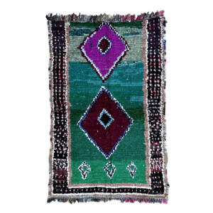 Handknotted 5x6 Colorful and Green Bohemian & Eclectic Moroccan Recycled Textiles Rug