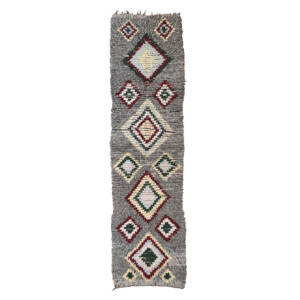 Handmade 2x9 Small Gray and Green Tribal Moroccan Cotton Carpet