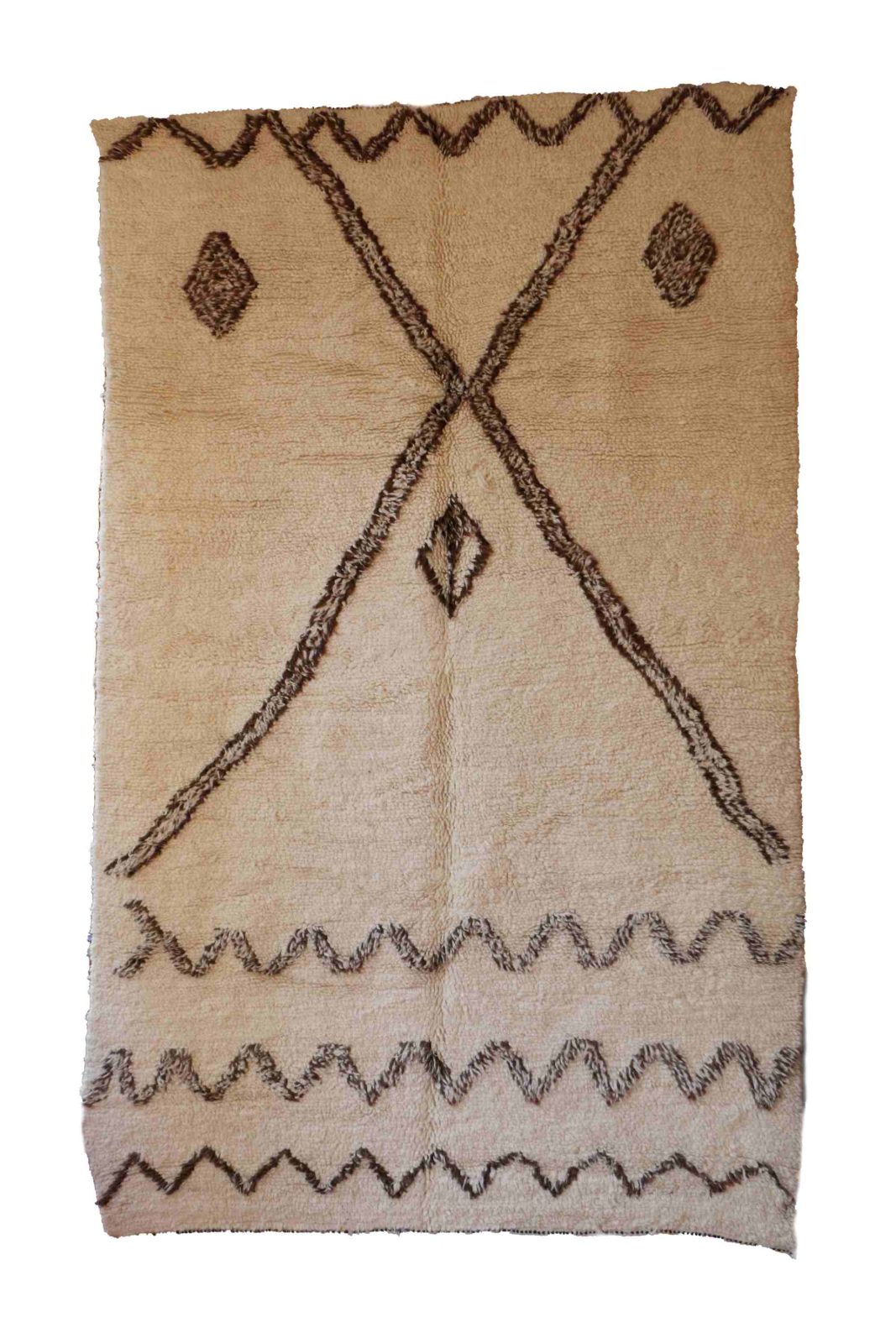 Kilim Beni Ourain Berber Carpet, Moroccan 6x10 feet White - Cream Floor Rug  - Moroccan Rugs Online Store