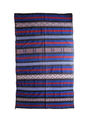 Tribal Flatweave Blue Wool Rug - Ethnic Vintage Moroccan Kilim