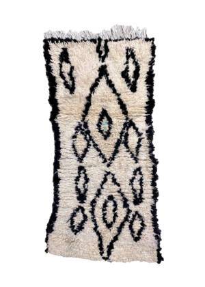 White and Black Moroccan Wool Rug - Morocco Rug 2 x 5