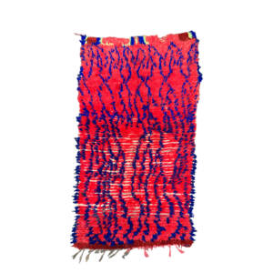 Handmade 3x6 Red with Blue Bohemian Moroccan Rug